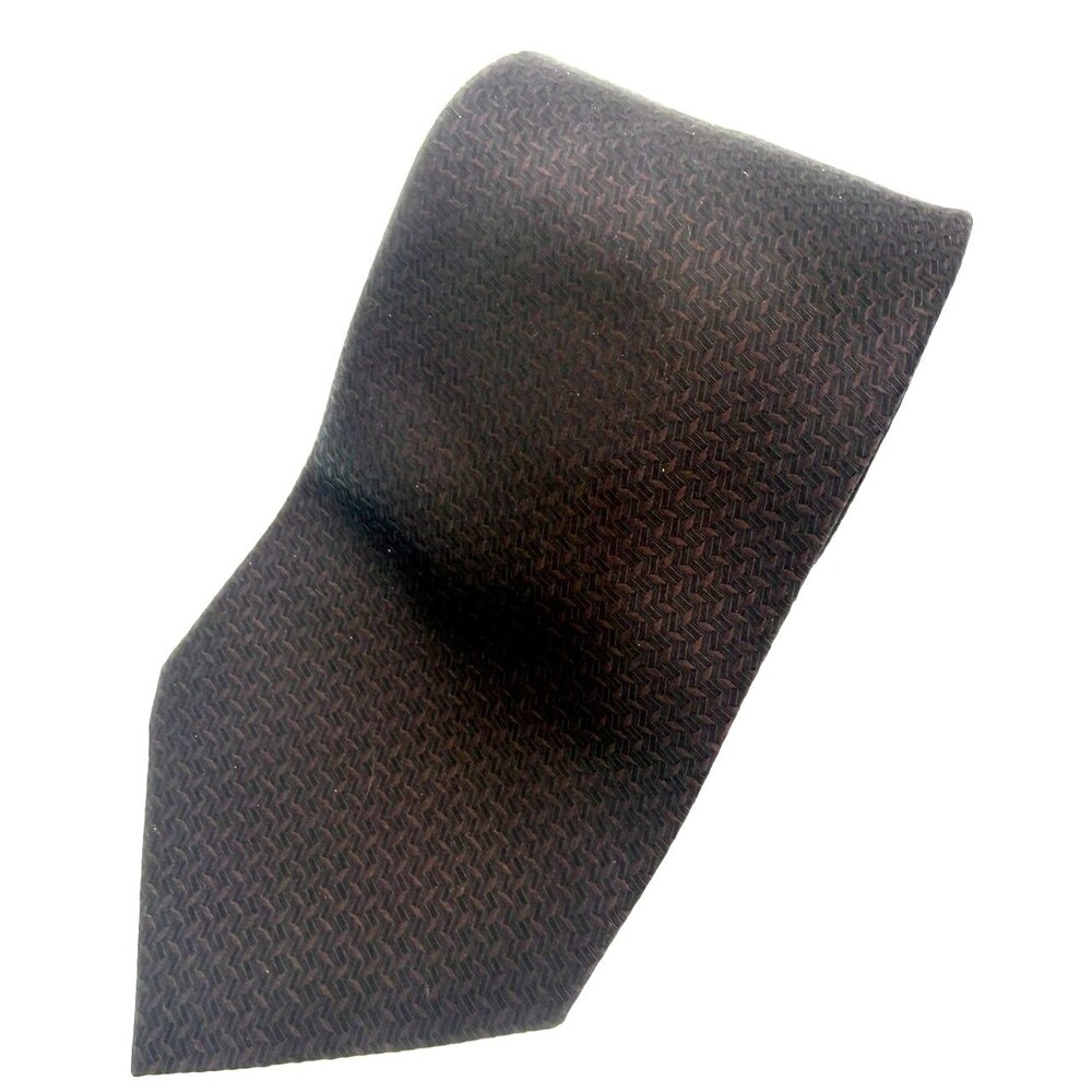Kenneth Cole New York Silk Tie Mens Dark Brown Chevron Basketweave Handmade